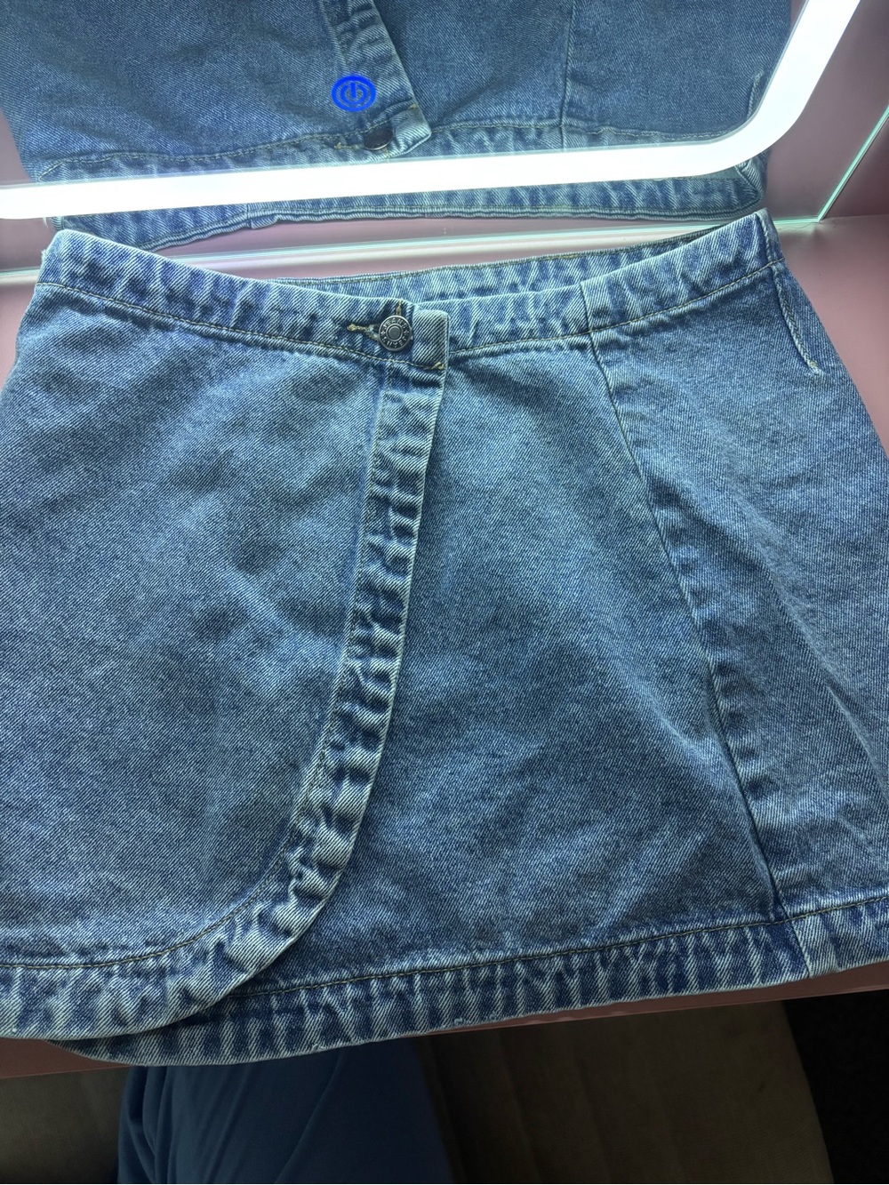 Ee:some Denim Mini Skirt with Wrap Front - Light Blue Size Small